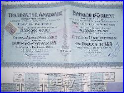 BANQUE D ORIENT 1906 GREECE AUTHENTIC 1 Share of 125 Gold Francs uncancelled