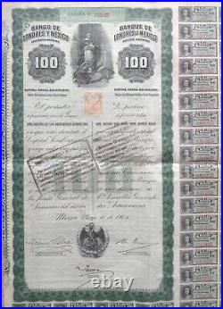 Banco Londres Mexico 1905 Queen Victoria Bond 100 Pesos Coupons Loan Accion