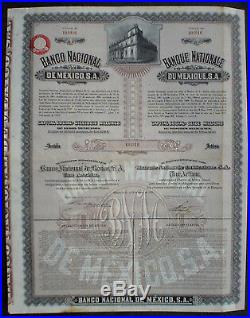 Banco Nacional De Mexico Accion de $50 M. N. 1935 al Portador uncancelled coupons