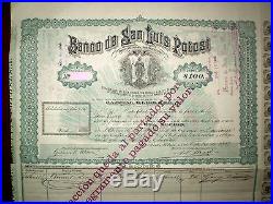 Banco de San Luis de Potosí one 100 Pesos share Mexico 1897