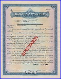 Banque Ottomane SPECIMEN Letter of Credit Unissued Ottoman Printed by BWC