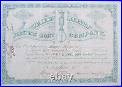 Baxter Electric Light Company 1884 Stock Certificate, New York, NY, Light Bulb