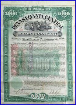 Beer 1897 Gold Bond Certificate Pennsylvania Central Brewing Co. Brewery PA
