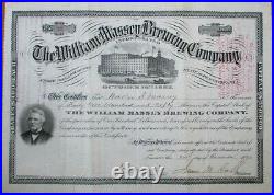 Beer/Brewery 1891 Stock Certificate William Massey Brewing Company PA Penn