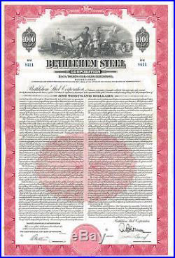 Bethlehem Steel Corporation Pennsylvania manufacturing $1000 bond certificate