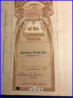 Biltmore Estate Forest stock certificate Adams 1920