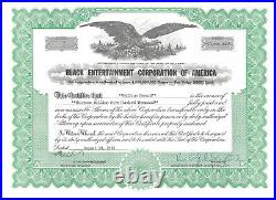 Black Entertainment Corporation of America stock certificate signed Al Sharpton