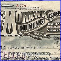 Blue Mohawk Mining Co Keweenaw Michigan Copper Mine Very Hard Certificate