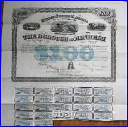 Borough of Manheim, PA 1872 Lg. Railroad Improvement Bond Certificate- Lancaster