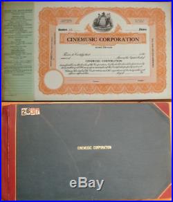 Bound Book of Stock Certificates from'CINEMUSIC Corporation' Music NJ