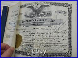 Bound Book of Stock Certificates from The Short Log Cabin Company Most Unissued