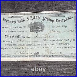 Brennus Gold & Silver Mining Co. 1863 Stock Certificate