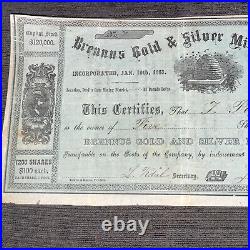 Brennus Gold & Silver Mining Co. 1863 Stock Certificate