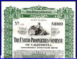 CA UNITED PROPERTIES of CALIFORNIA Co. $1000 50 Yr. Sinking Fund Gold BOND 1911