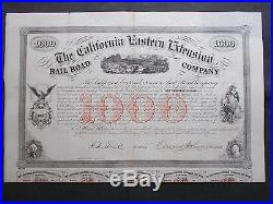 CALIFORNIA EASTERN EXTENSION RAILROAD 10% $1000- 1859 NOT CANCELLED