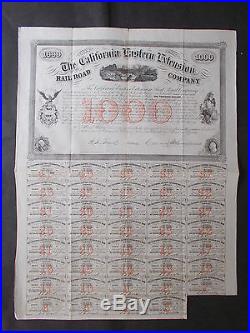 CALIFORNIA EASTERN EXTENSION RAILROAD 10% $1000- 1859 NOT CANCELLED