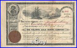 CALIFORNIA stock certificate VOLANTE GOLD MINING CO near Town of El Dorado 1886