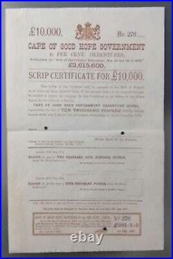 CAPE OF GOOD HOPE Government 1879 debenture bonds 10.000 £ scrip certificate