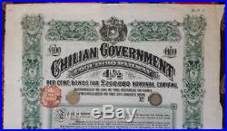 CHILE 100£ uncancelled government bond 1900 Coquimbo Railway +coupons plan 1948