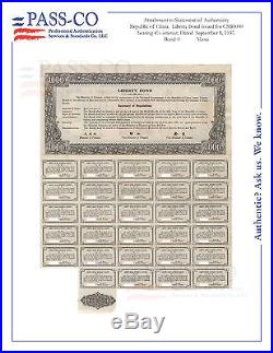 CHINA 1937 Liberty Bond $1000 Chinese with PASS-CO Uncancelled