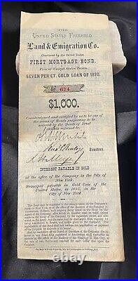 COLORADO TERRITORY bond stock certifcate US Freehold Land & Emigration Co 1870