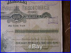 CROATIA, SHARE OF FIRST CROATIAN SAVINGS BANKS, 1000 FORINT or 2000 KRUNA 1920