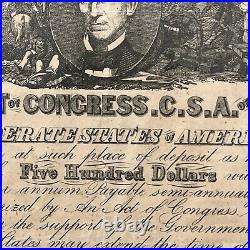 CSA Confederate States $500 Bond Civil War Loan April 12. 1862 Authentic