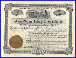 California= Western Railroad & Navigation Co. 10,000 Shares Stock Cert. 1927