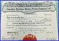 Certificate of Shares in the Canadian Maritime Motion Picture Company-Feb. 1923