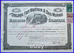 Chicago, Fort Madison & Des Moines Railroad 1899 Stock Certificate IA/IL/Iowa