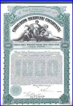 Chicago Subway Company 5% Gold Bond $1000 1908