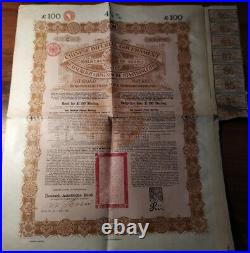 China 1898 Chinese Imperial Government £100 Gold DAB Coupons NOT CANCELLED Bond