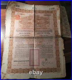 China 1898 Chinese Imperial Government £100 Gold HSBC Coupons NOT CANCELLED Bond