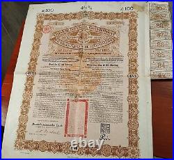 China 1898 Chinese Imperial Government 100 Gold Sterling Coupons Bond Loan DAB