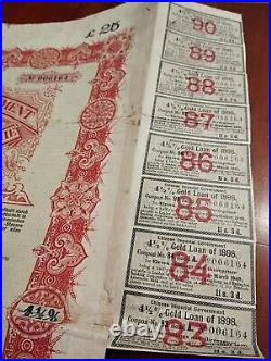 China 1898 Chinese Imperial Government 25 Gold Sterling Coupons Bond Loan DAB