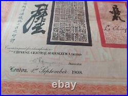 China 1908 Imperial Chinese Government Tientsin Pukow Railway 100 Sterling Bond