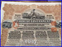 China 1913 Reorganisation 20 Pounds Gold OR Coupons NOT CANCELLED Bond Loan DAB