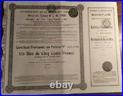 China 1925 Lung Tsing U Hai Railway Certificat 500 Francs NOT CANCELLED Bond