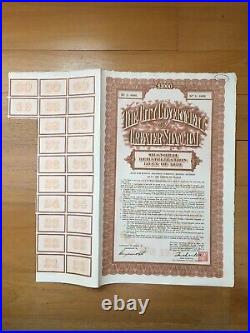 China 1934 Shanghai Government $1000 Bond Loan With Coupons Uncancelled