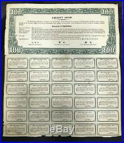 China 1937 Liberty Bonds $100 with Coupons