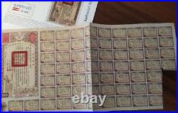 China 1944 Chinese Allied Victory 500 Yuan Coupons NOT CANCELLED PASSCO Bond