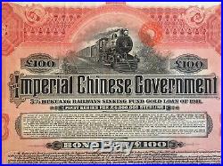 China Chinese 1911 Hukuang Railway £100 Gold Loan Bond Banque De L'Indo Chine