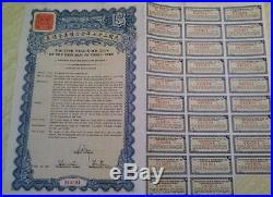 China Chinese 1938 Republic 27 Th Year Gold Loan 29 Coupons $ 5 UNC Bond Share