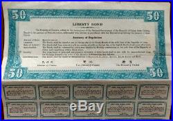 China Chinese Liberty $ 50 Dollars 1937 Uncancelled All Coupons Bond Loan Stock