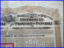 China Chinoise 1913 Government of the Province of Petchili 20 Bond with coupon