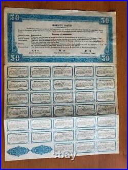 China Government 1937 Liberty $50 Bond With All Coupons Uncancelled