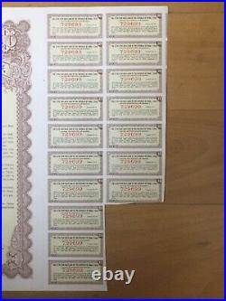 China Government 1938 Us$10 Gold Bond Loan Uncancelled With Coupons