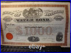 City Of Yonkers State Of New York Water Bond $1,000 1889 Seven Percent