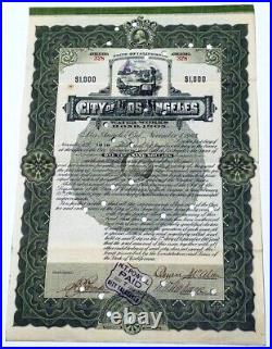 City of Los Angeles Water Works Bond 1905 $1000 1st to Fund Owens River Purchase