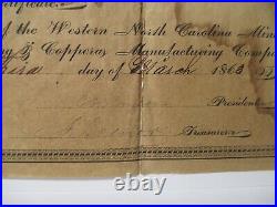 Civil War 1863 WESTERN NORTH CAROLINA MINING $500 STOCK CERTIF. # 3944 Railroad